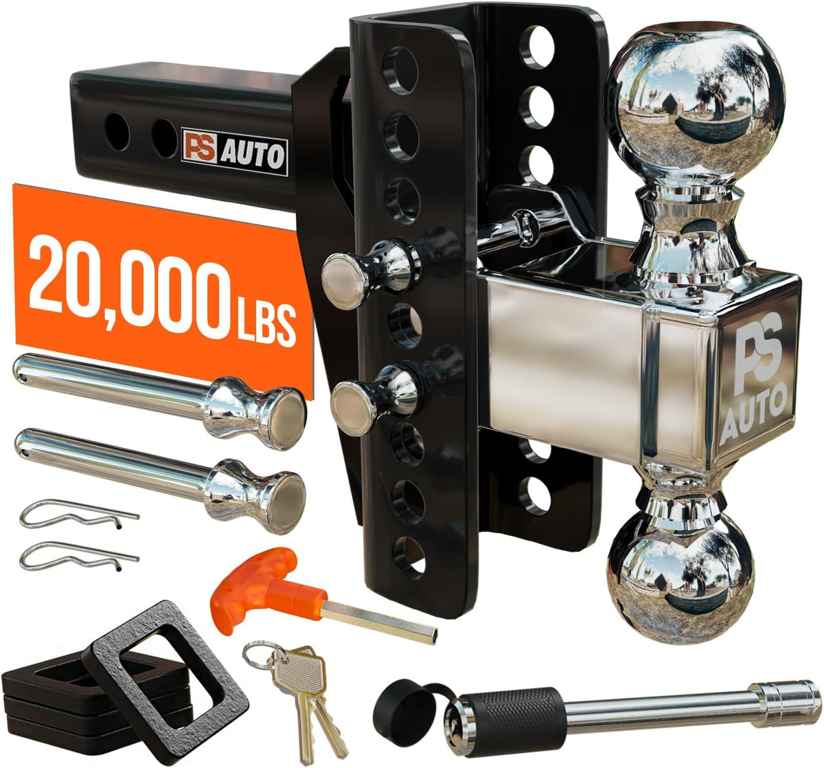 adjustable gooseneck drawbar trailer hitch - 20,000 lbs, main product view