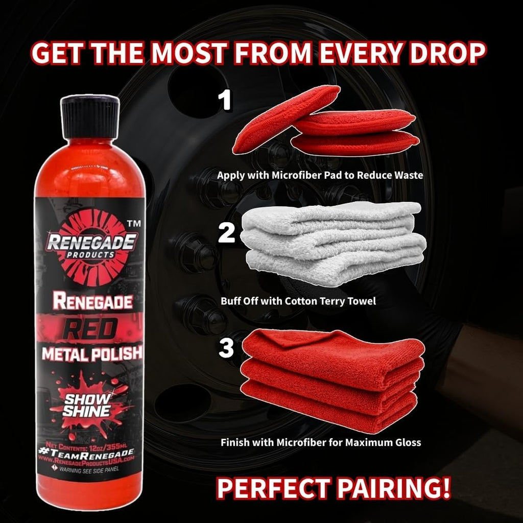 Renegade Products Red Liquid Metal Polish - Metal Polish & Car Scratch Removal, for Use on Chrome, Stainless Steel, & Aluminum, Cleaner & Polish for Cars, Trucks, Bikes