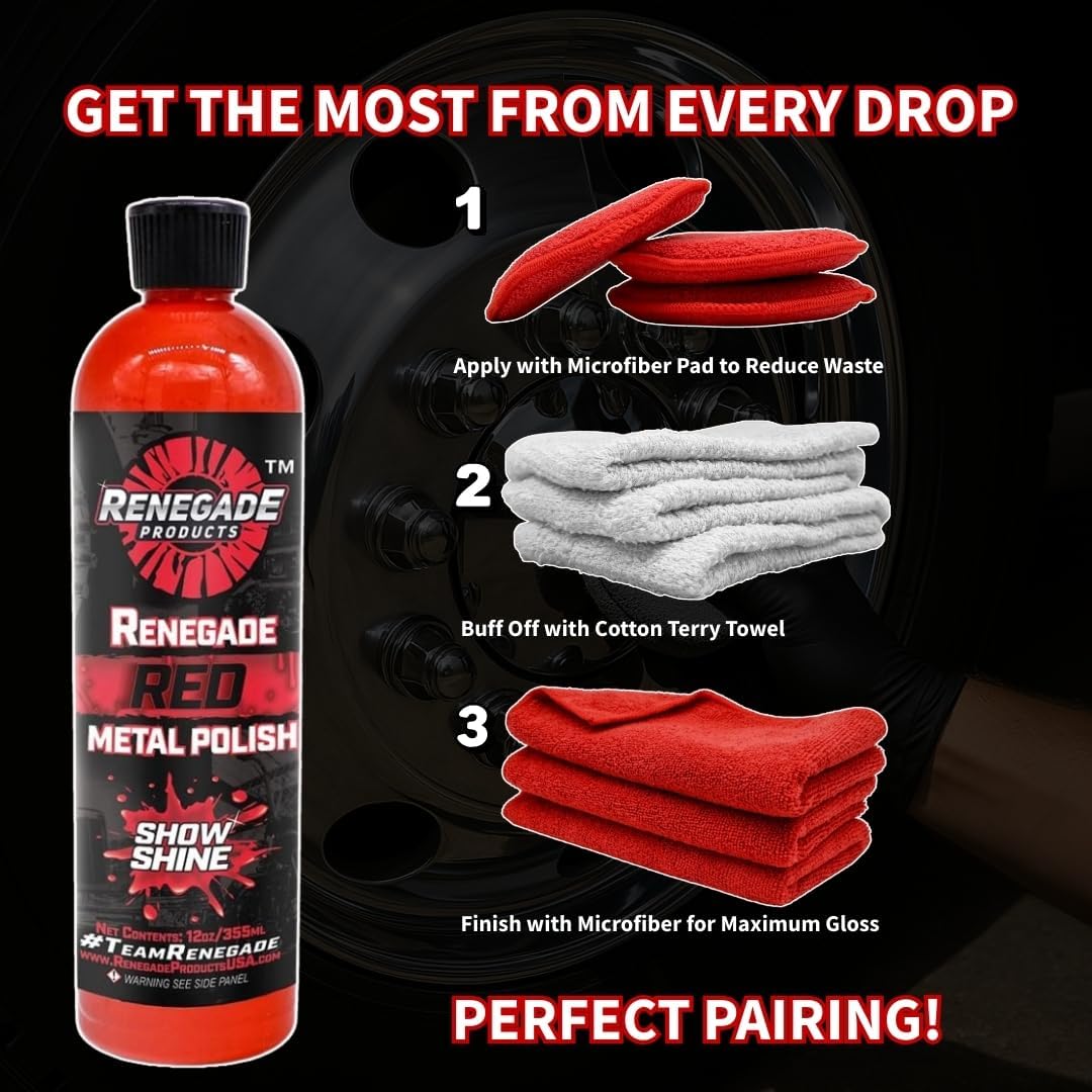 Renegade Products Red Liquid Metal Polish - Metal Polish & Car Scratch Removal, for Use on Chrome, Stainless Steel, & Aluminum, Cleaner & Polish for Cars, Trucks, Bikes
