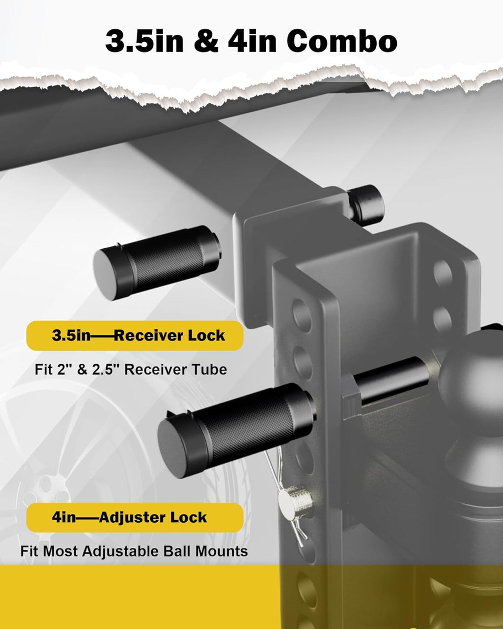 TIROL Trailer Hitch Lock Fits Class III IV 2" & 2-1/2" Receiver, 5/8" Dia 3-1/2" Long Pin Anti-Theft Tow Hitch Pin Lock with Push-to-Lock System, Anti-Rattle O-Rings for Trailer Truck SUV Boat