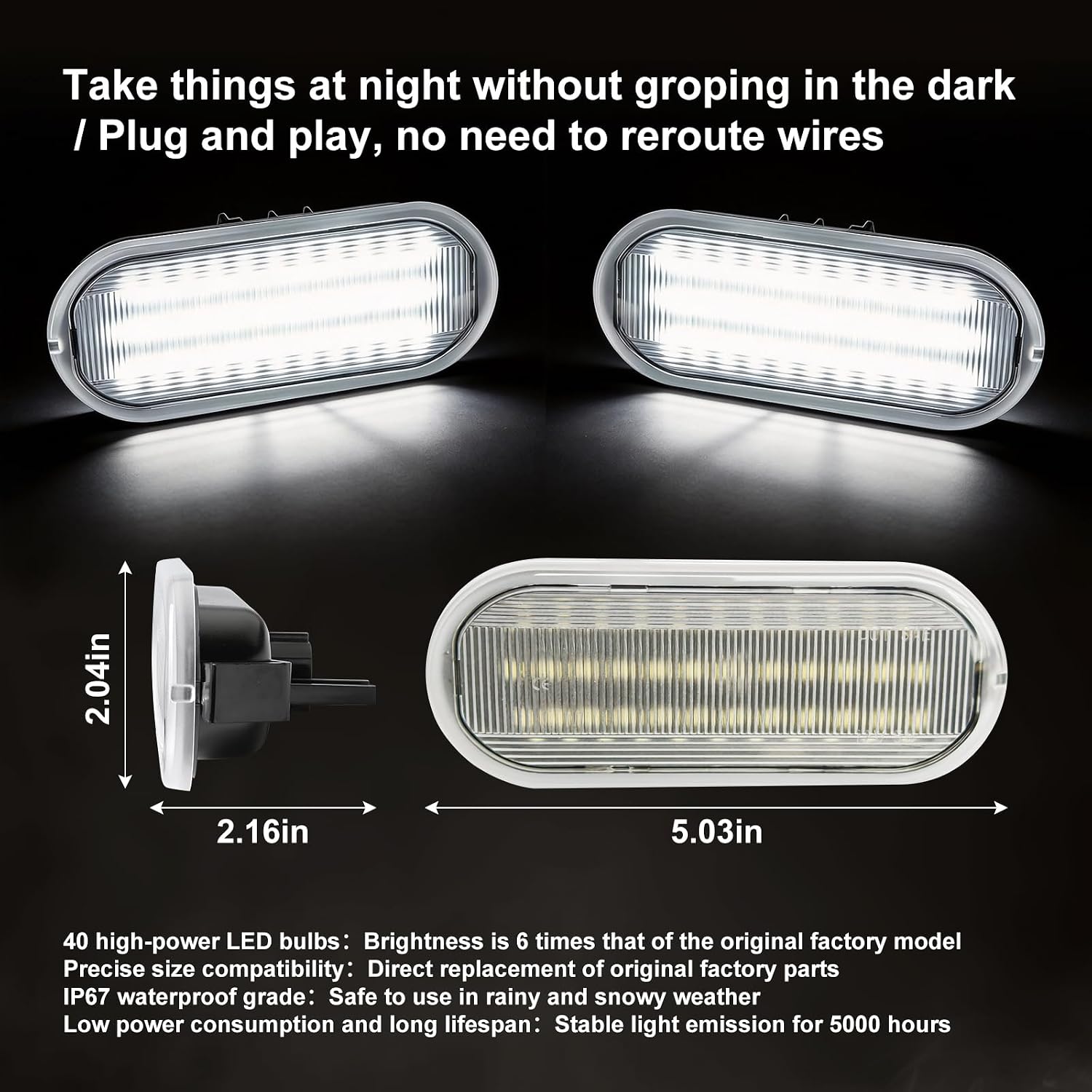 2PCS LED Truck Bed Lights With Wiring Harness, 40-SMD Truck Bed Cargo Lamp Compatible with Ford 2015-2024 F150, 2017-2024 F150 Raptor F250 F350 Super Duty, 6000K White
