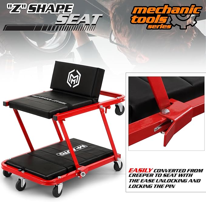 M-AUTO Heavy-Duty Convertible Mechanic Creeper, Z-Creeper 2-in-1 Creeper and