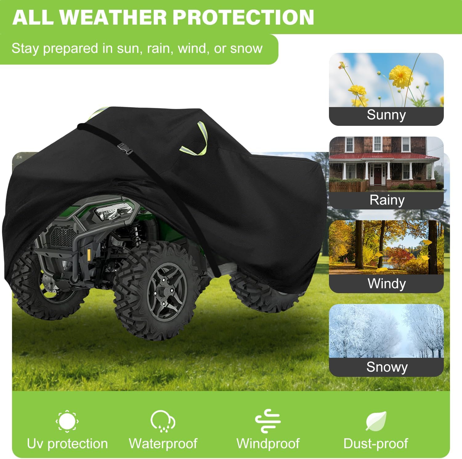 ATV Cover Waterproof Outdoor,Heavy Duty 420D Oxford Cloth,Buckle Straps | 4 Wheeler Covers,Four Wheeler Quad Storage Cover,Tear-Resistant,Anti-UV,Windproof,Elastic Hem,90.5"Lx49.2"Wx51.2"H