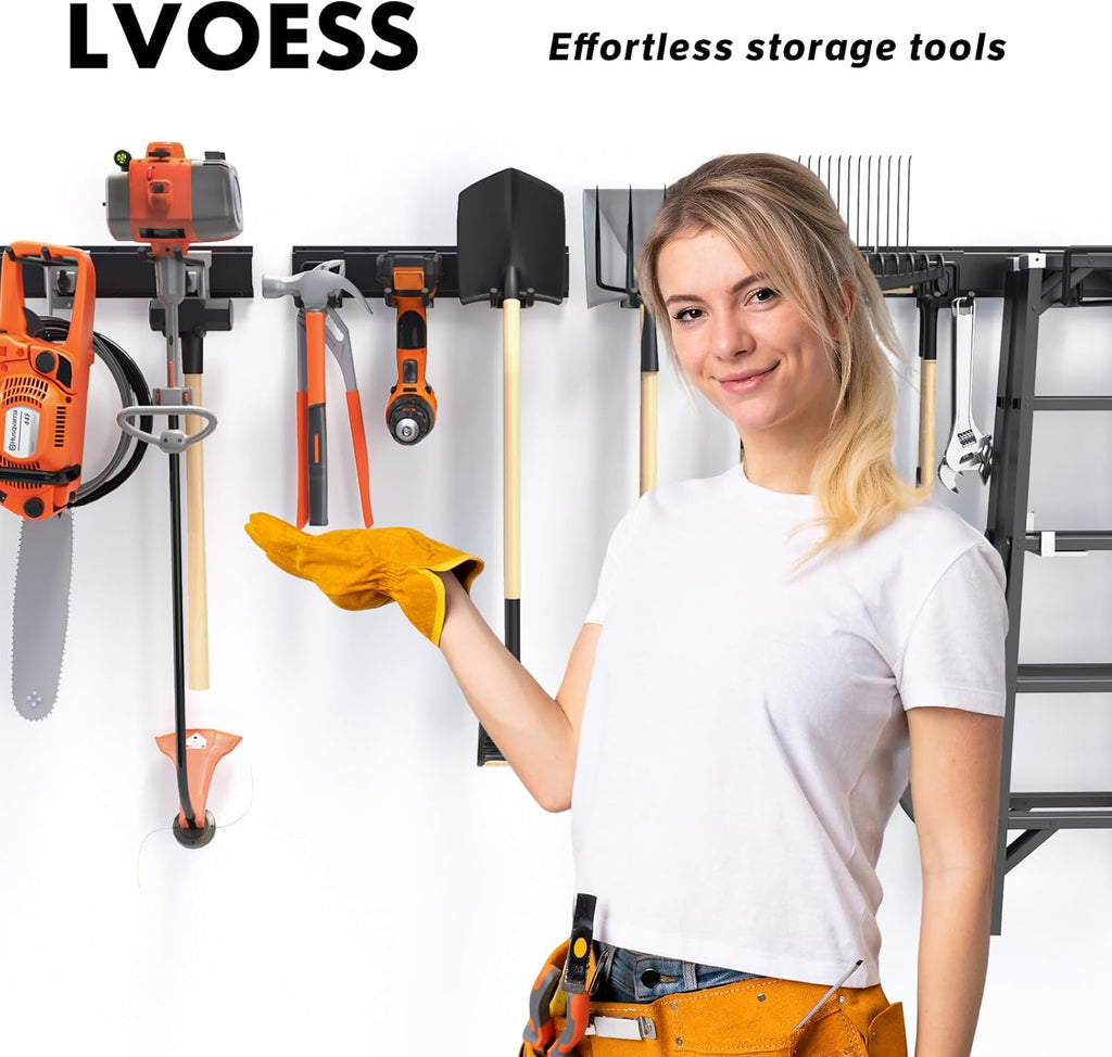 64'' garage tool organizer wall mount, 620lbs heavy shown in use