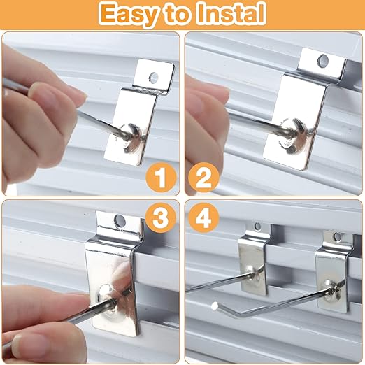 Moxweyeni 100 Pcs Heavy Duty Slatwall Panel Hooks Hanging Metal Slat Wall - Image 3