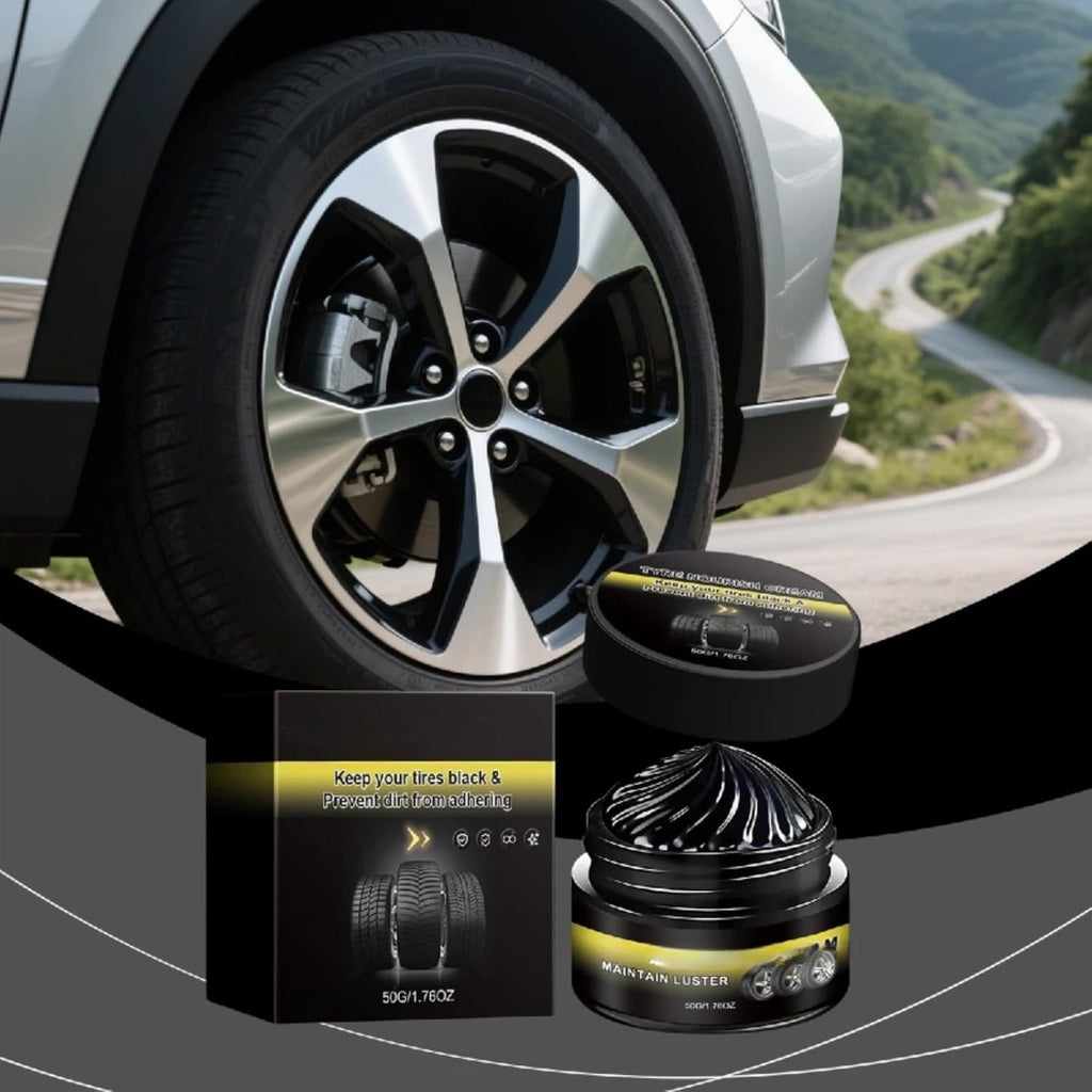Tire Shine Cream for Deep Black Gloss, UV Blocking Wheel Coating (2pcs) | Long-lasting tire dressing restores rich black finish. Ceramic-infused formula repels dust