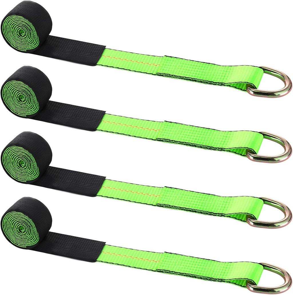 4 Pack 2" X 8ft Lasso Tow Truck Straps with D Ring 11, 000 Lbs Break Strength D Ring Auto Tie Down Wheel Lift Trailer Strap for Hauling Utv SUV Wrecker Rollback