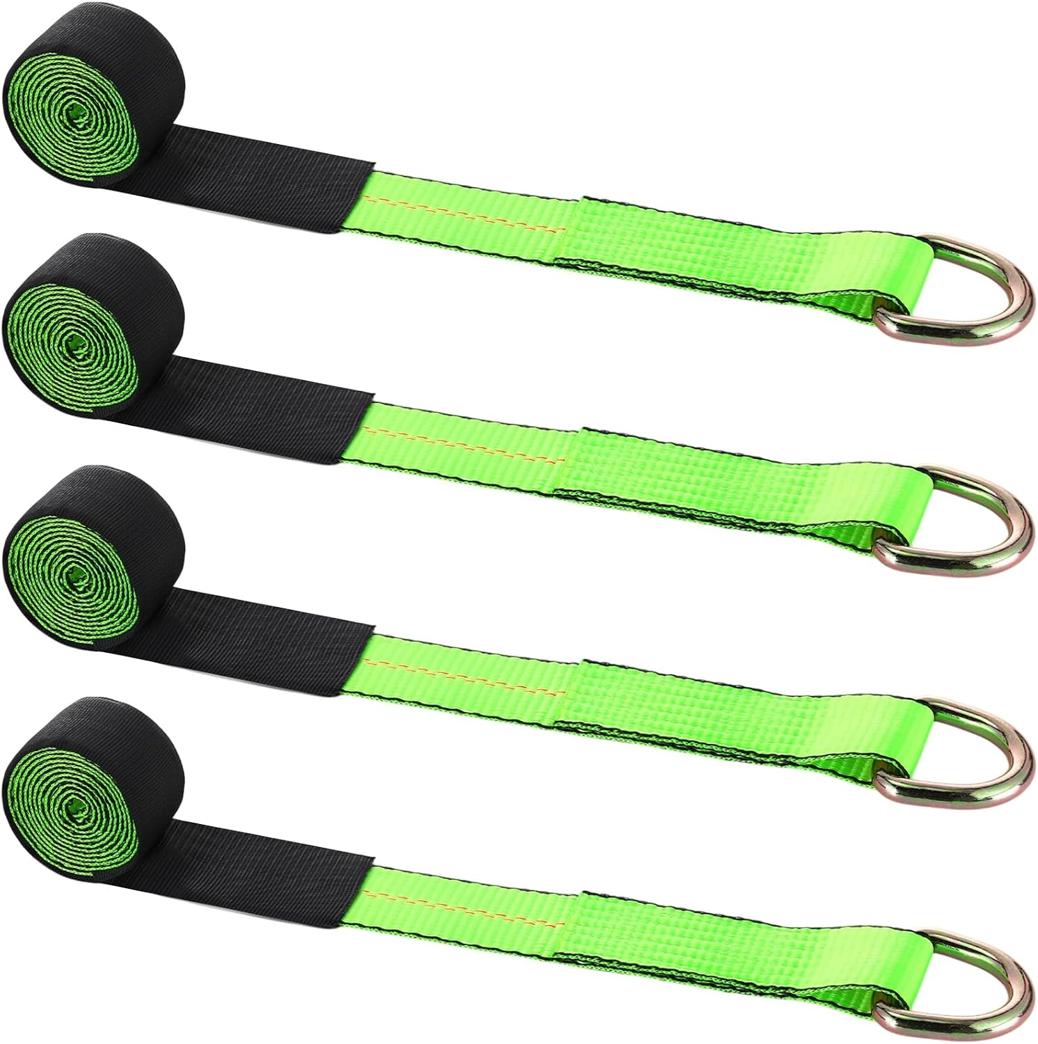 4 Pack 2" X 8ft Lasso Tow Truck Straps with D Ring 11, 000 Lbs Break Strength D Ring Auto Tie Down Wheel Lift Trailer Strap for Hauling Utv SUV Wrecker Rollback