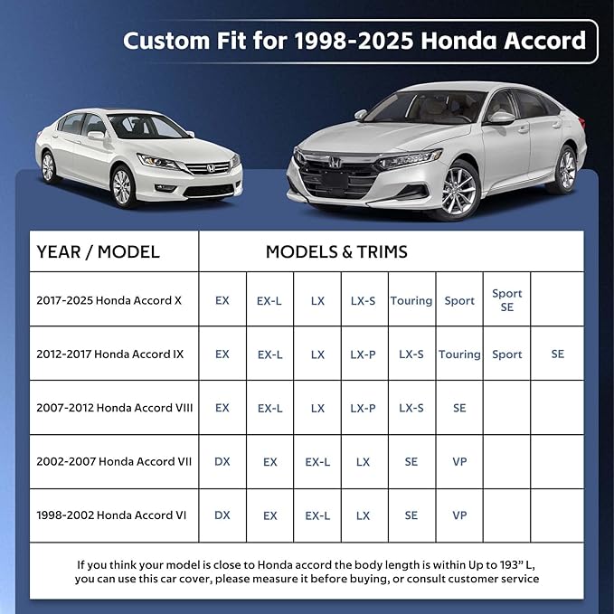 10 Layers Car Cover Custom Fit for Honda Accord, Waterproof All Weather for - Image 3
