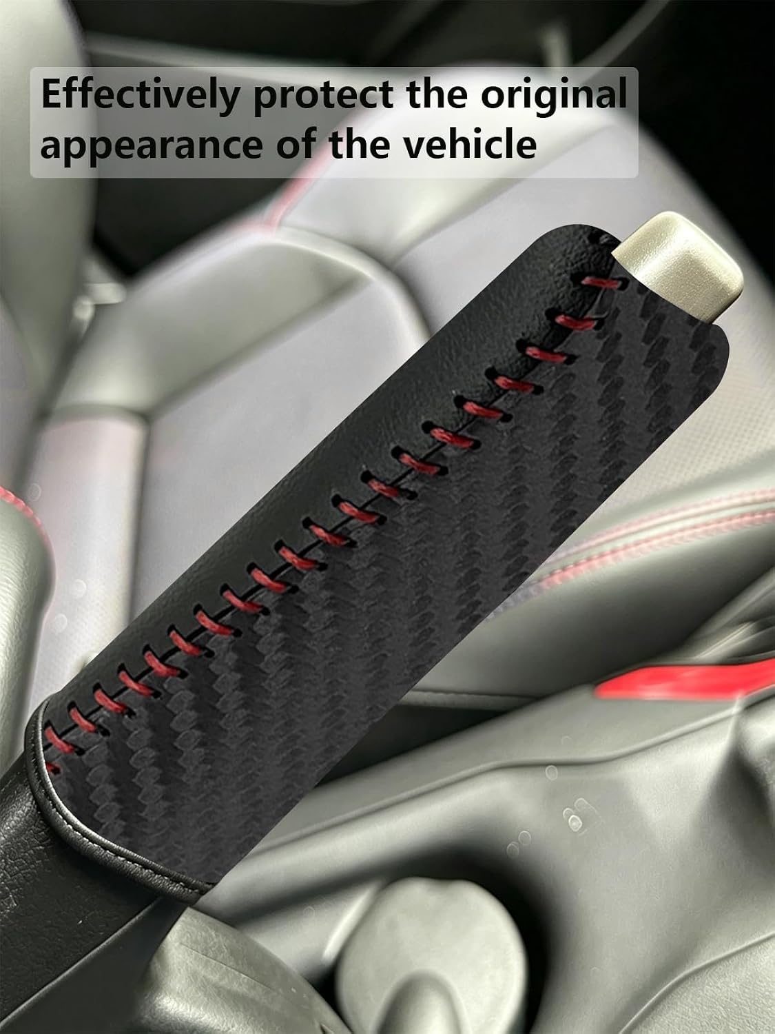 Genuine Leather Handbrake Cover with Stitching Design, Anti-Slip & Universal Fit, Easy Installation Hand Brake Grip Cover for Car Interior Upgrade, Ideal for Commuters & Family Cars