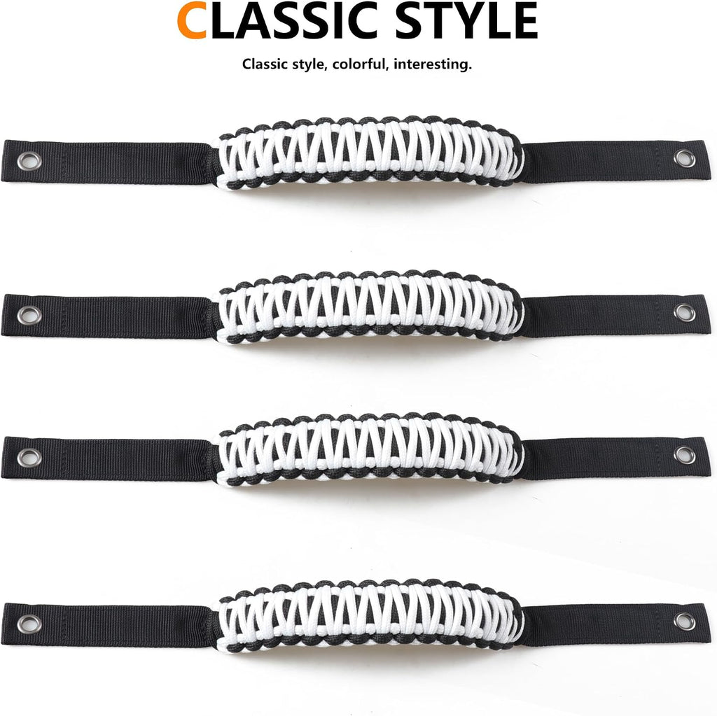 4 Pack Grab Handles for Ford Bronco Accessories 2021 2022 2023 2024 2025 2 Door 4 Door Interior Paracord Roll Bar Grip Door Handle No Embroidery White