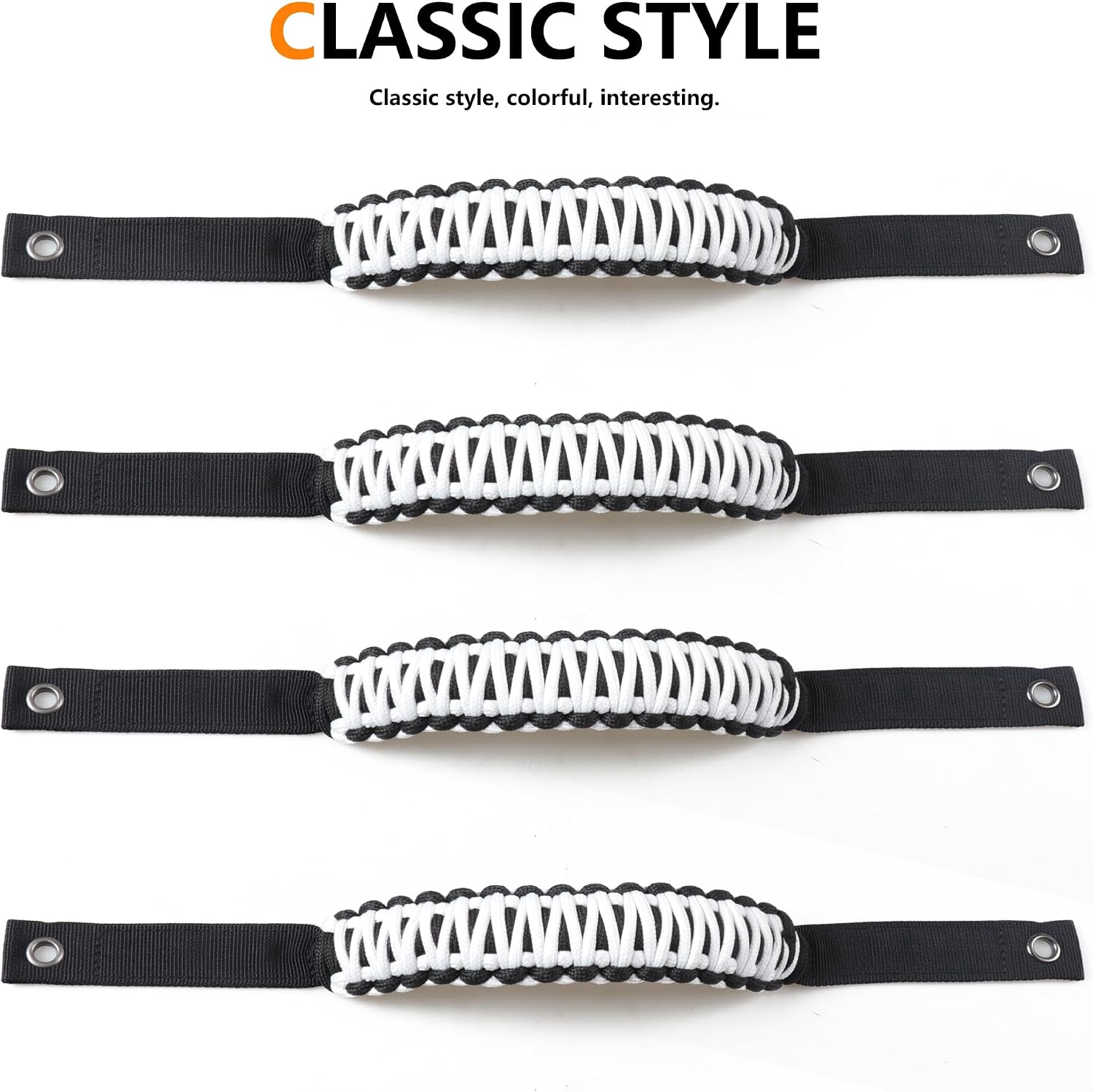 4 Pack Grab Handles for Ford Bronco Accessories 2021 2022 2023 2024 2025 2 Door 4 Door Interior Paracord Roll Bar Grip Door Handle No Embroidery White
