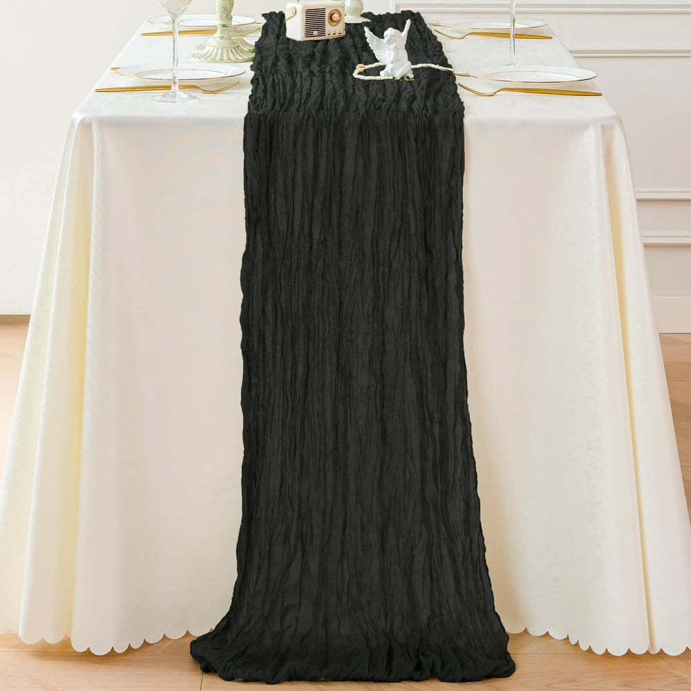 Sioloc Black Cheesecloth Table Runner Fall Autumn Decor for Home 10ft Table C...
