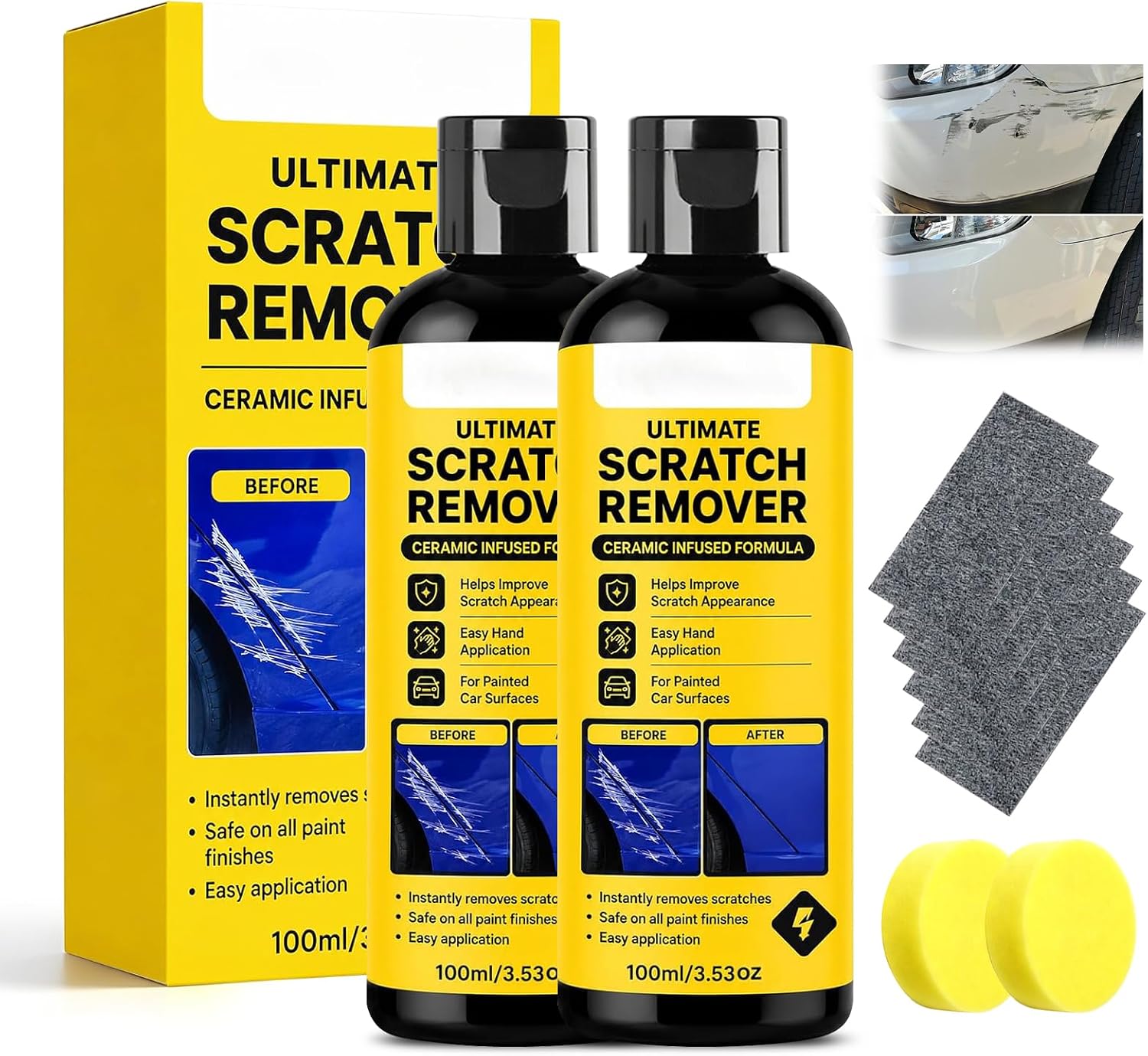 Nano Scratch Remover, Plastic Polish Scratch Remover, Deep Car Scratch Remover Kit, Quick Repair Scratches and Restore Shine for Car 2pcs