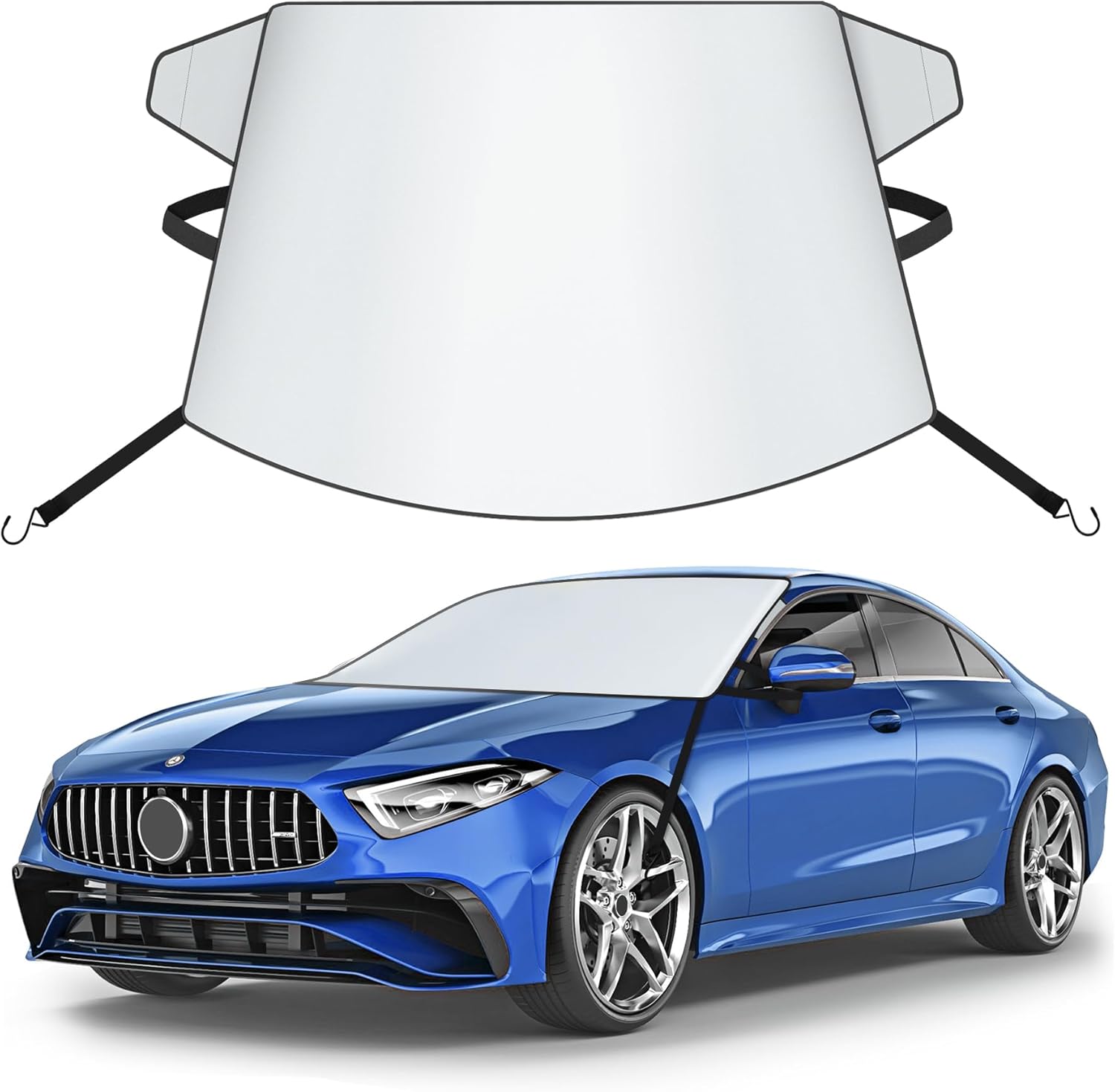 Zettum Car Windshield Sun Cover - 600D Windshield Sun Shade Window Cover Heavy Duty & UV Resistant, Outside Summer Sunshade Protector for Most Sedan Cars (62 x 50 Inch)
