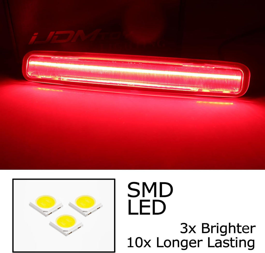 iJDMTOY Dark Red Lens Full LED Strip Lighting Trunk Lid Third Brake/Stop Light Assembly Compatible With Ford 2005-2009 Mustang (5th Gen Pre-LCI)