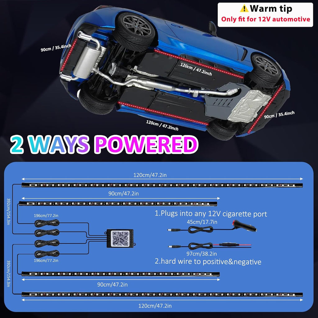 YUGUANG 4Pcs Underglow Kit for Car, APP Control Multicolor Car Underglow Light Kit Music Sync RGB Underbody Strips Light Waterproof for Cars Trucks SUVs