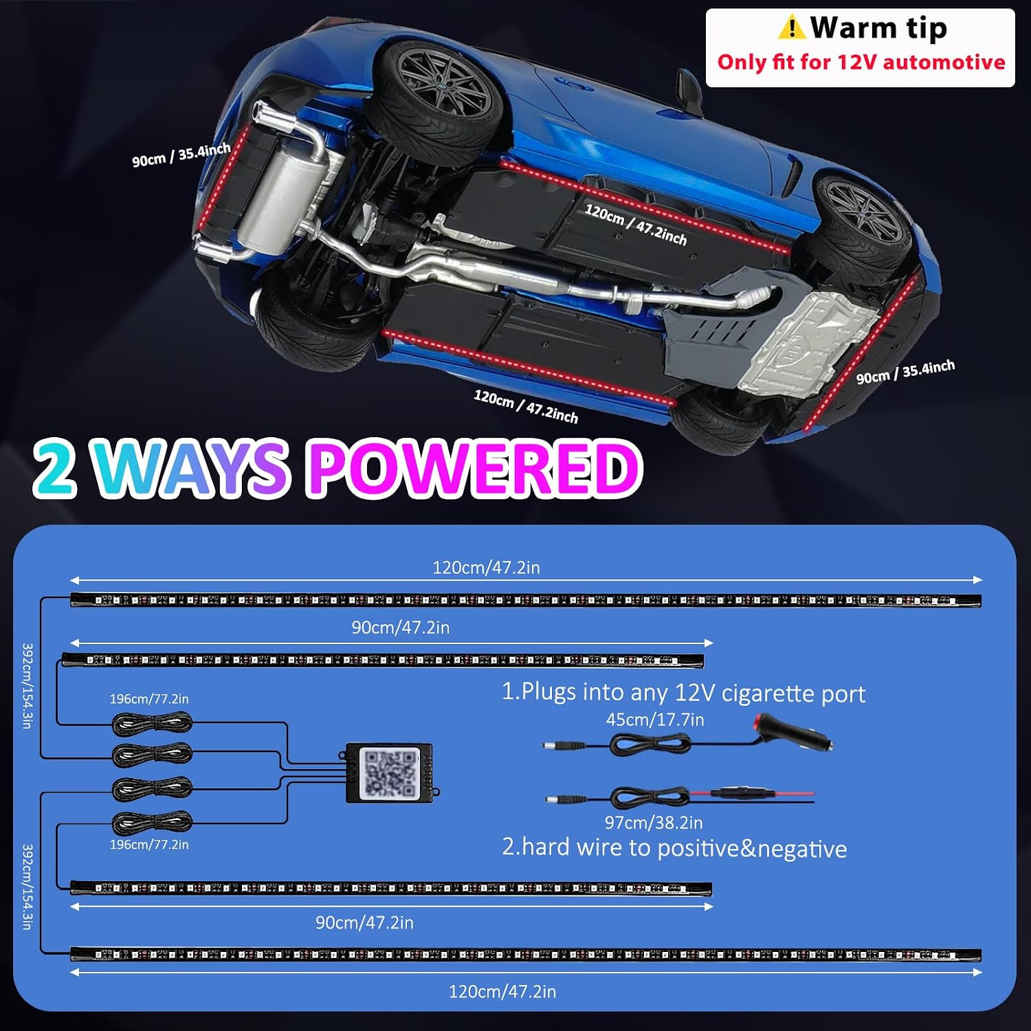 YUGUANG 4Pcs Underglow Kit for Car, APP Control Multicolor Car Underglow Light Kit Music Sync RGB Underbody Strips Light Waterproof for Cars Trucks SUVs