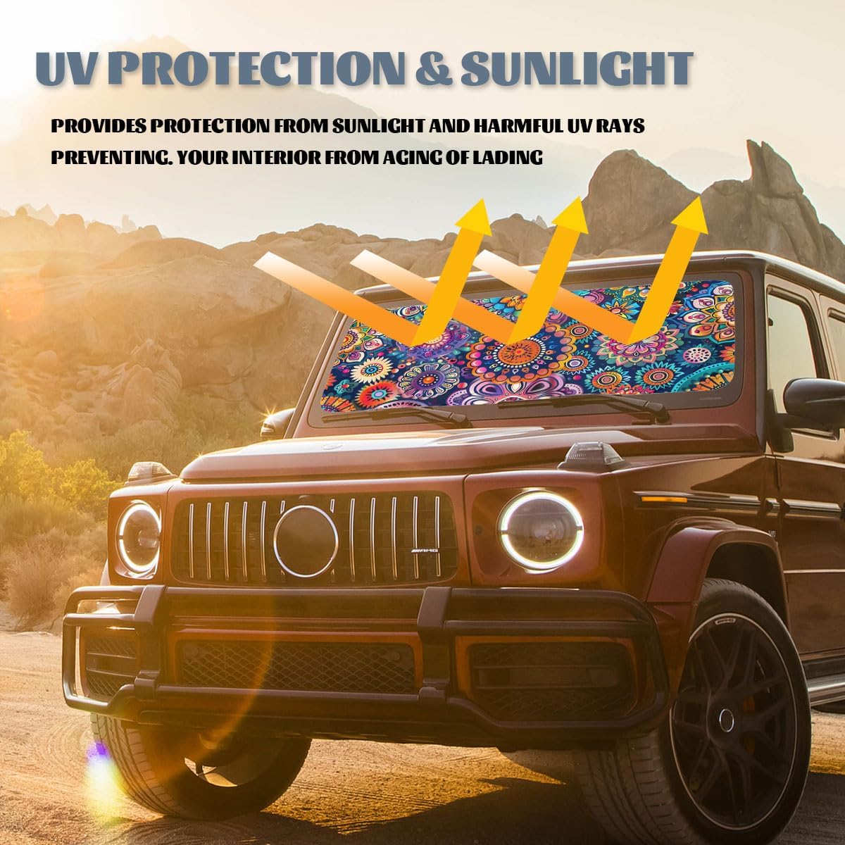Mandala Car Windshield Sun Shade Cute Pretty Mandala Heatshield Front Window Car Sun Shade Windshield Blocks UV Rays Sun Visor Protector for Car Sedan Truck SUV Accessories 59" L x 31.5" W