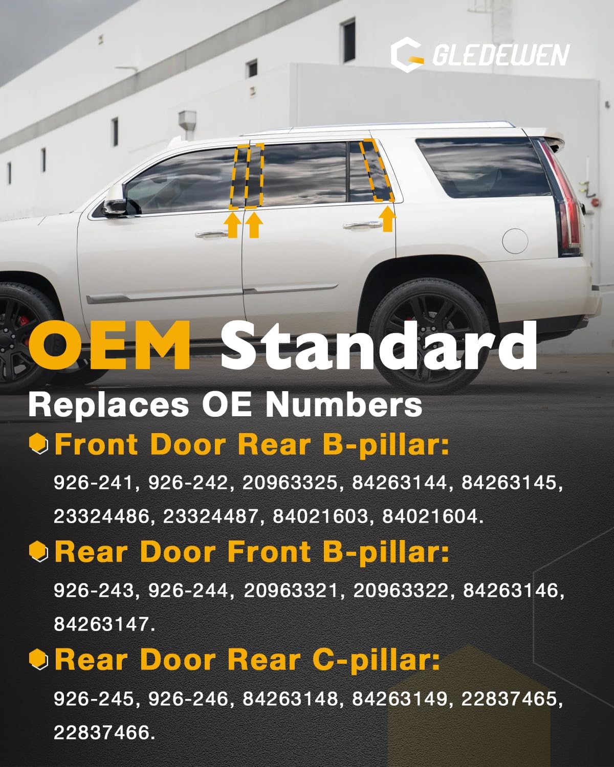 Windshield Trim Molding, B&C Pillar Kit, 2015-2018 GMC Yukon/Cadillac Escalade/Chevy Tahoe, Front&Rear Door Outer Pillar Trim Moulding, LH&RH, OE#926-241 926-242 926-243 926-244 926-245 926-246 (6PCS)
