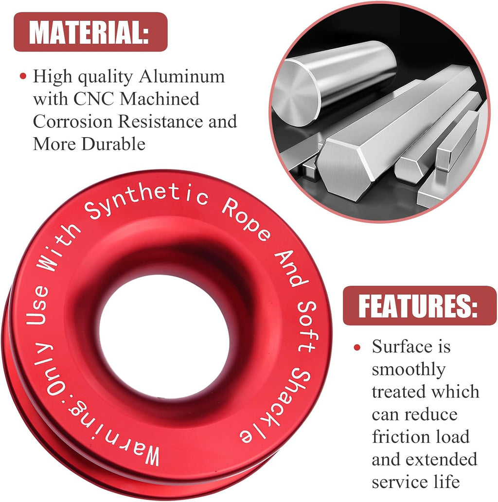 Recovery Ring 66,000 lbs for Winch Snatch Compatible for SUV UTV ATV Off-Road Vehicle and Truck Pulley Towing Ring for Synthetic Rope and Soft Shackle - Red