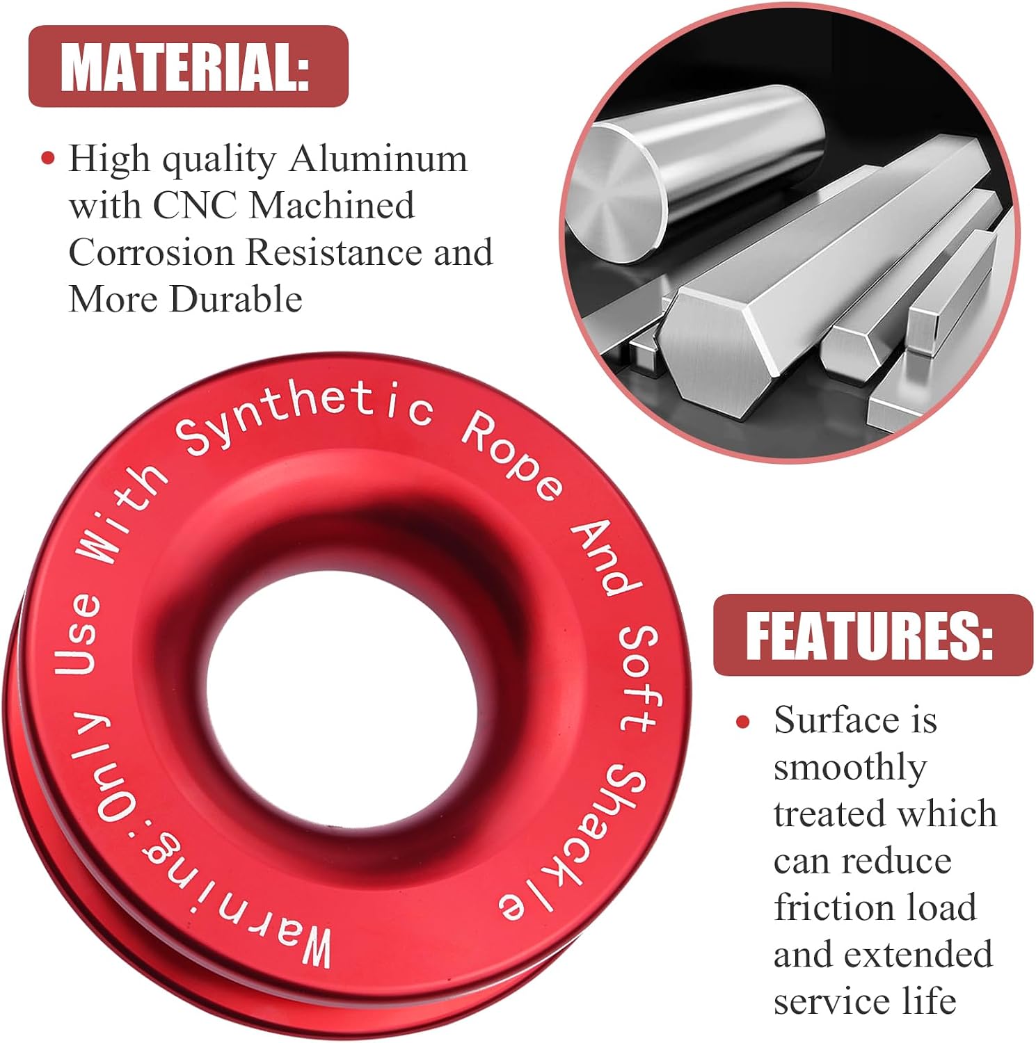 Recovery Ring 66,000 lbs for Winch Snatch Compatible for SUV UTV ATV Off-Road Vehicle and Truck Pulley Towing Ring for Synthetic Rope and Soft Shackle - Red