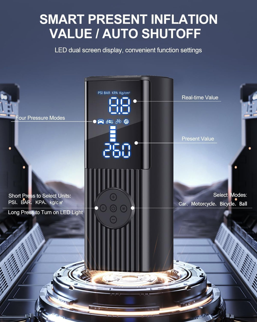 Tire Inflator Portable Air Compressor, 180PSI Cordless Air Pump with LCD Digi...