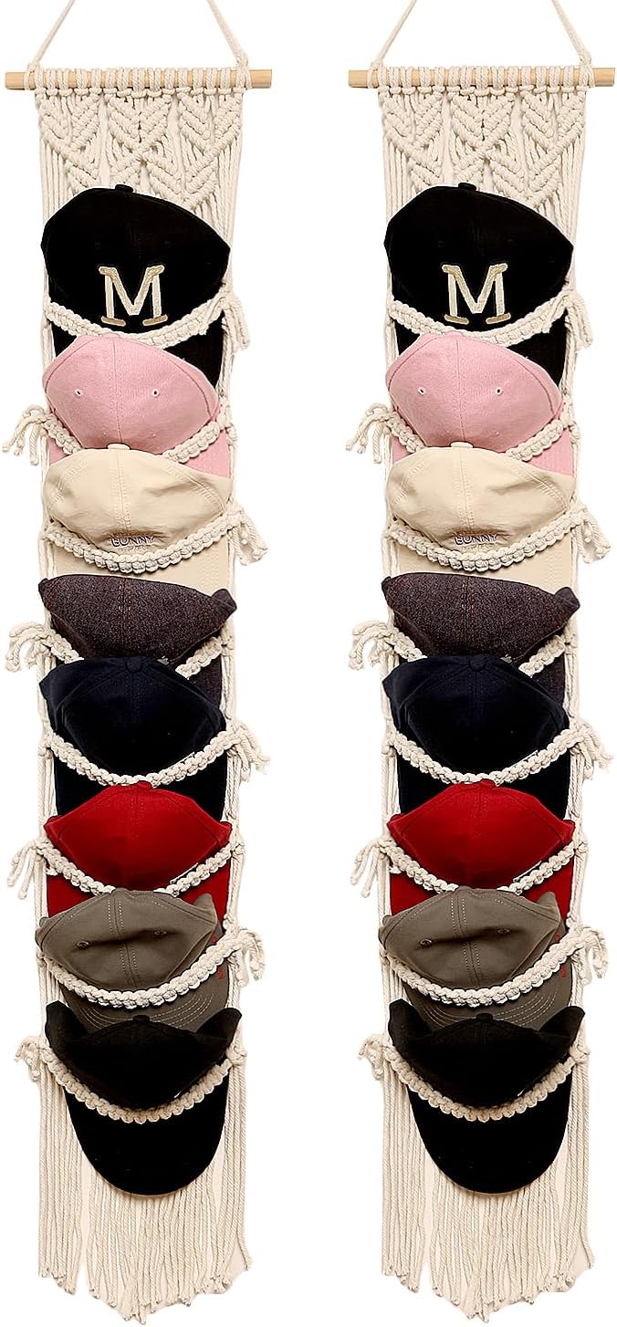 jontell boho ball cap hanger-2 pack-boho macrame cap, main product view