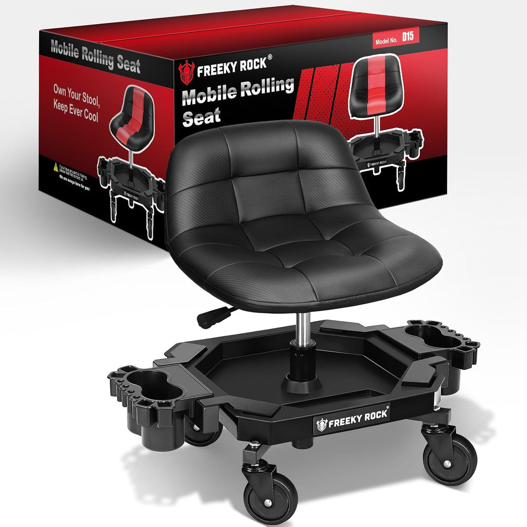 Rolling Stool with Wheels, Adjustable Height Pneumatic Garage Work Mechanic