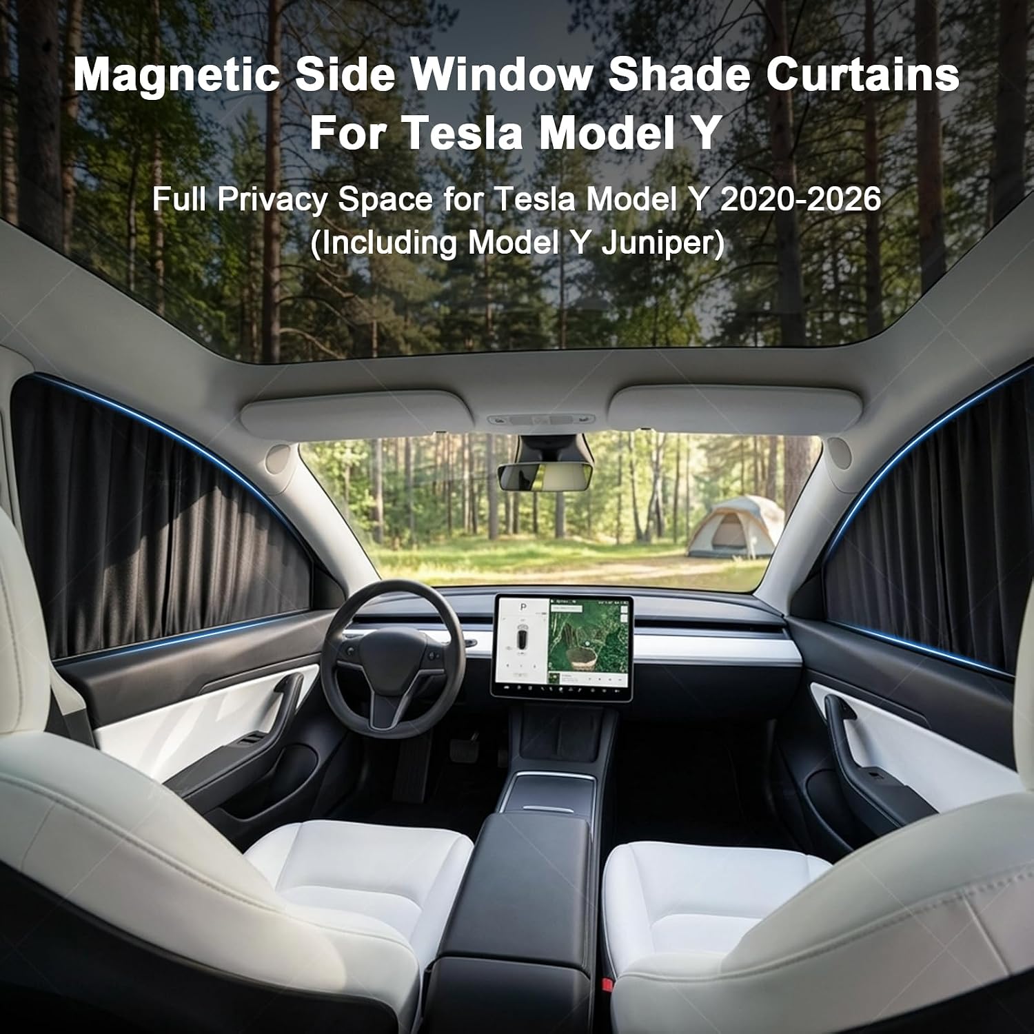 Tlyard for Model Y Magnetic Window Sunshade, Model Y Juniper Side Window Shade Curtain, Removable Privacy Window Shade Covers Curtains for Baby, Camping Summer Accessories for Tesla Model Y 2020-2026