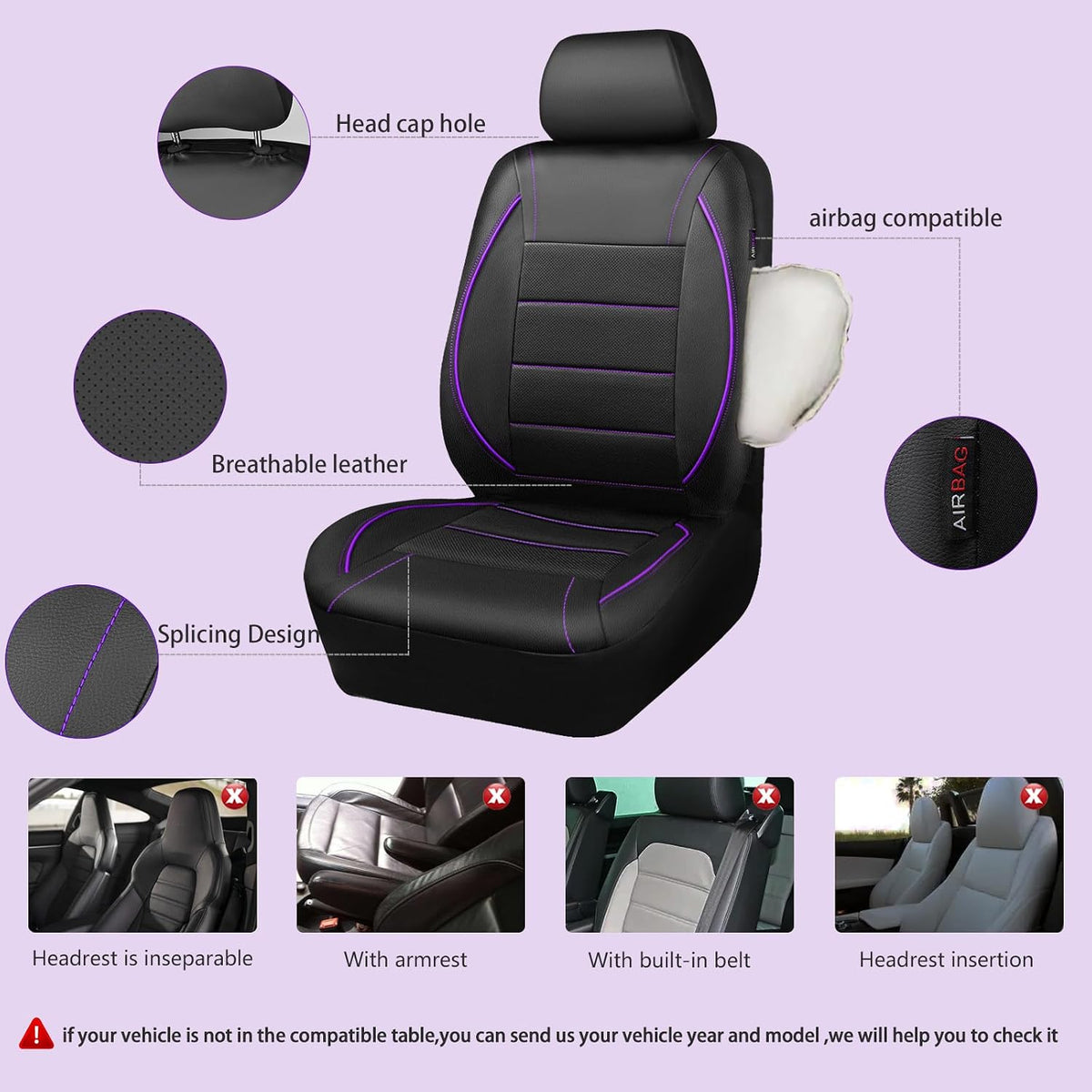 car pass piping pu leather car seat cover,inside, close-up detail