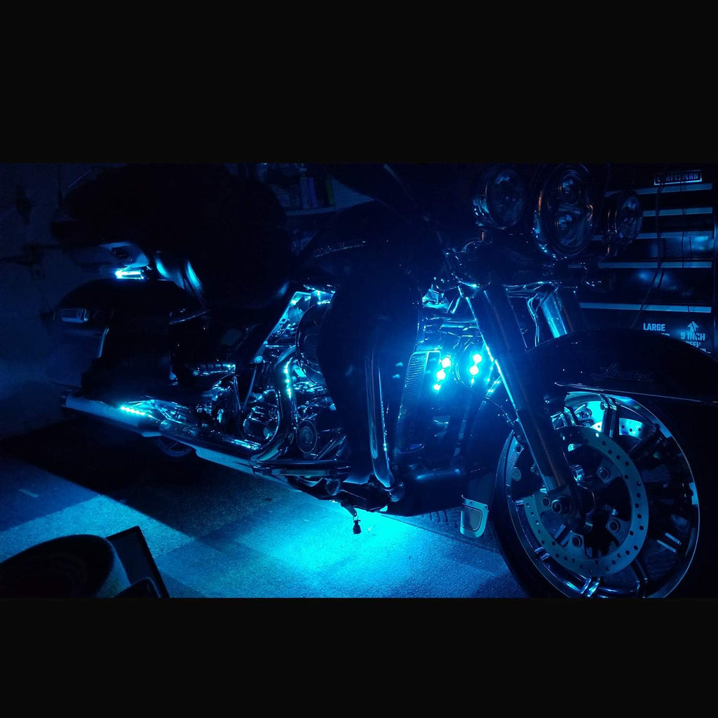 12Pcs Vehicle Motorcycle LED Light Kit Strips Multi-Color Accent Glow Lighting Neon Lights Lamp Flexible with Remote