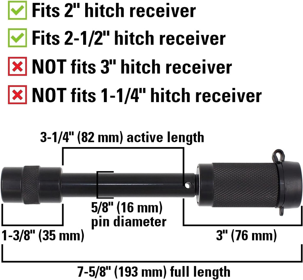 TowWorks 79631 Keyed Unique 5/8" Trailer Hitch Lock with Extra Long 3-1/4" Span, Double Safety Tow Hitch Receiver Locking Pin for Class III IV Hitches with 2" and 2.5" Receivers