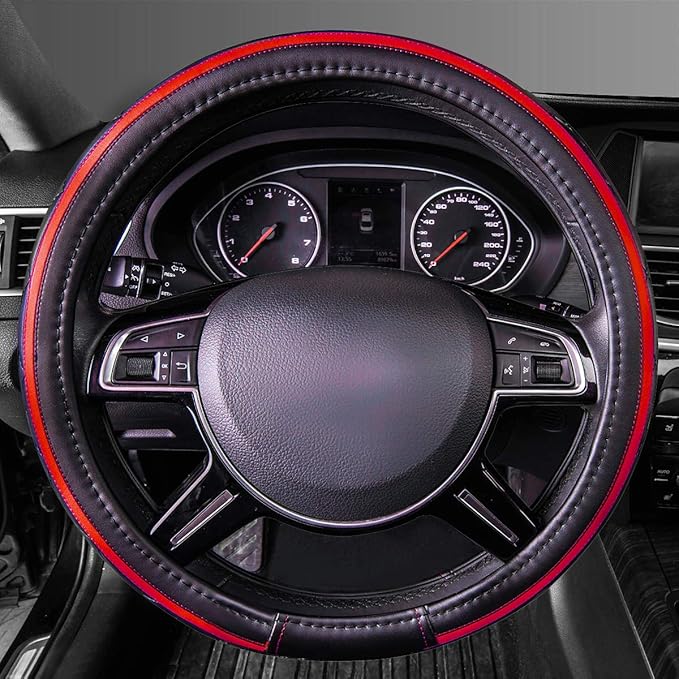 CAR PASS Sporty Quilting Leather Universal Fit Steering Wheel Cover, Fit - Image 9