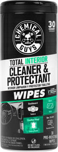 Chemical Guys Total Interior New Car Smell Cleaner & Protectant Wipes – All-in-One Interior Cleaning Wipes for Dashboards, Vinyl, Leather, Fabric & Glass – Cleans & Protects, New Car Scent, 30 Ct