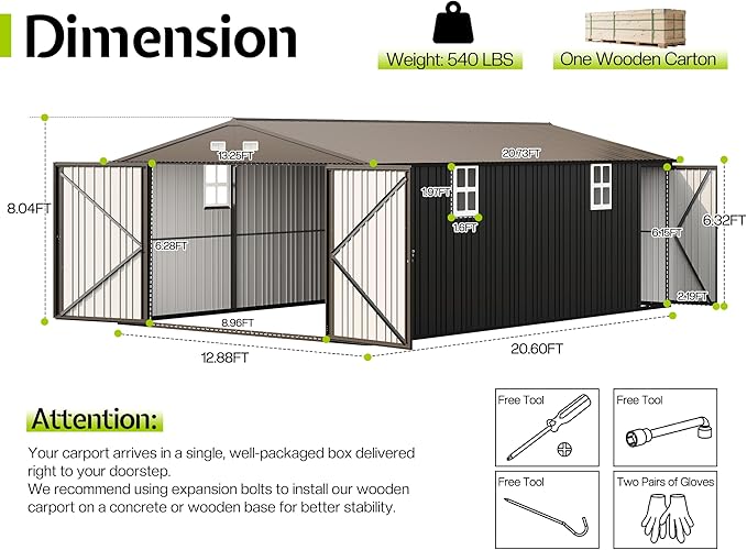 Jocisland 13.2x20.7x8.4 FT Heavy Duty Carport, Metal carport - Image 2