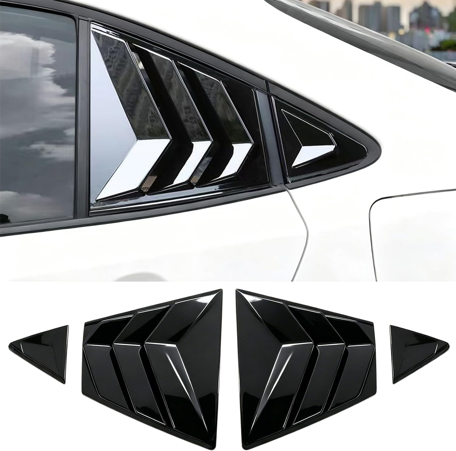 Rear Side Window Louvers for Toyota Corolla 2020 2021 2022 2023 2024 2025 2026, Exterior Rear Side Window Louvers Air Vent Scoop Shades Cover Blinds-Glossy Black