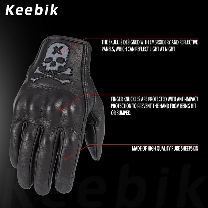 Goatskin Leather Motorcycle Motorbike Powersports Racing Gloves Reflective - Image 2
