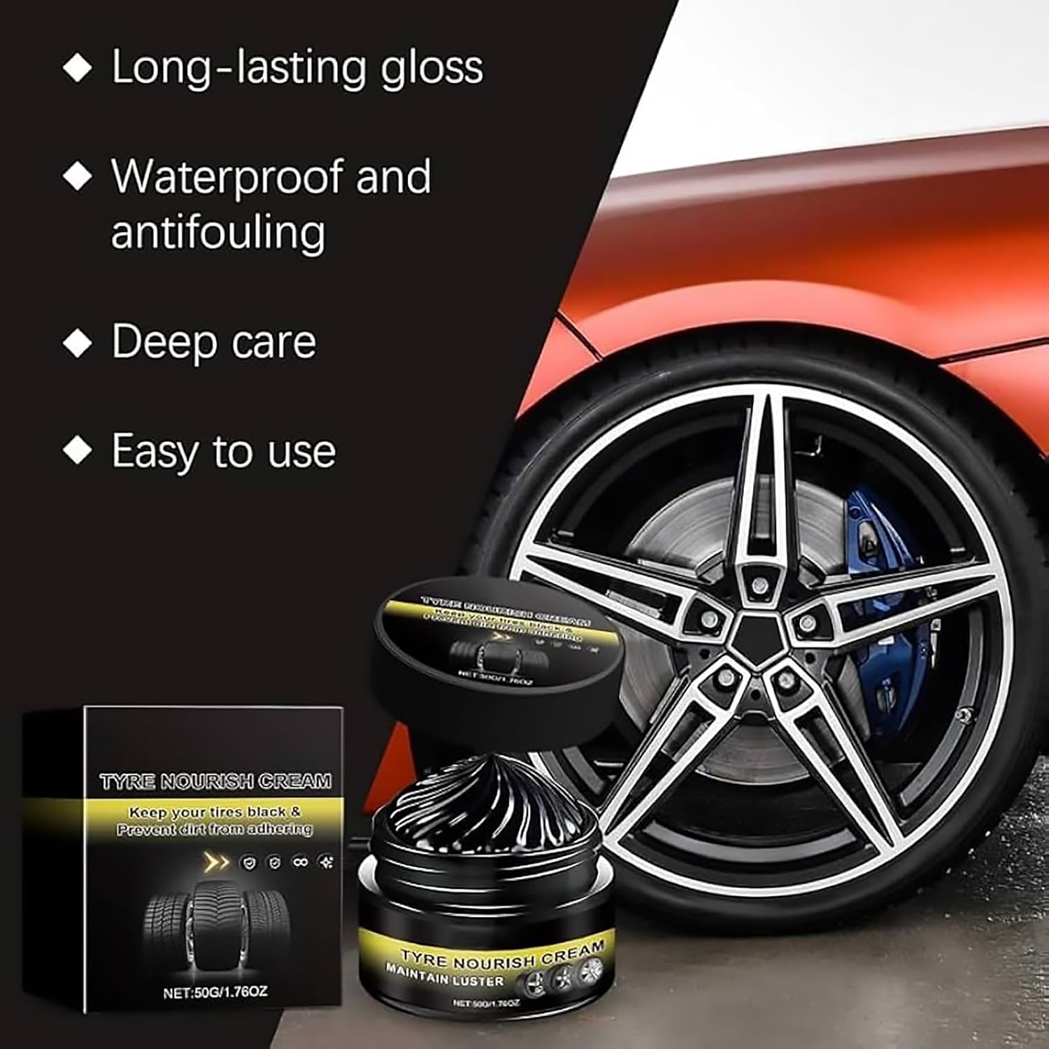 Tire Nourishing Cream, Restores Black & Prevents Cracking, UV Protection and Waterproof Coating，Long Lasting Tire Dressing for Car, Truck, SUV Tires, 50g (2)