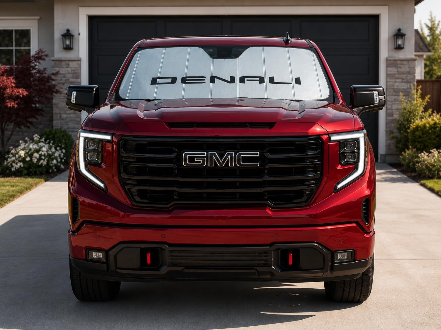 SR1 Performance USA GMC Sierra Denali Windshield Sunshade for 2019-2026 Sierra 1500, 2500HD, 3500HD Denali – Insulated Foldable Accordion Style Silver Custom Fit Sun Shade – Blocks UV Rays