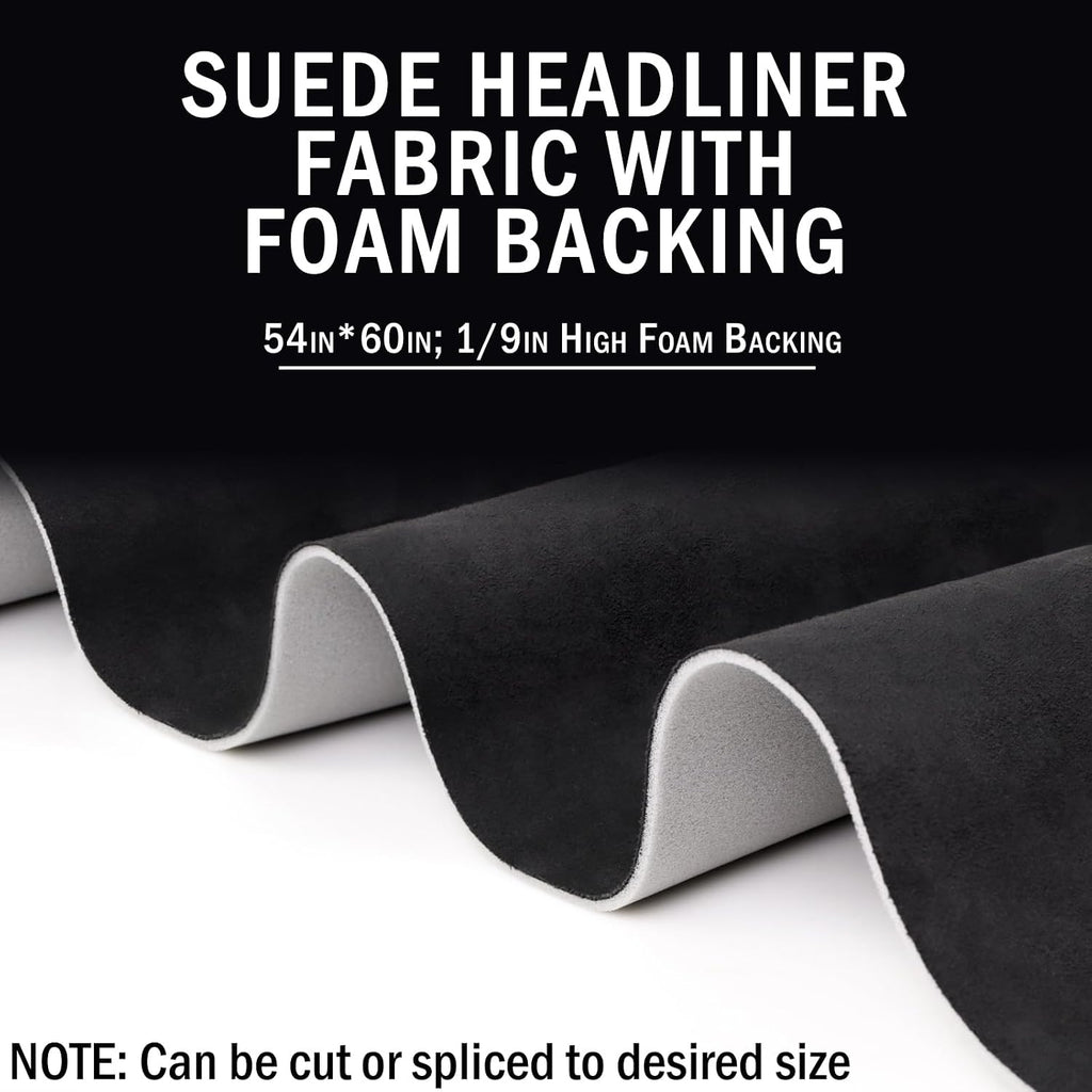 Kefly Black Suede Headliner Fabric 54" L × 60" W with Foam Backing, Automotive Interior Auto Roof Replacement Material for Car, SUV, Boat, Pickup, Truck, RV, Home Repair