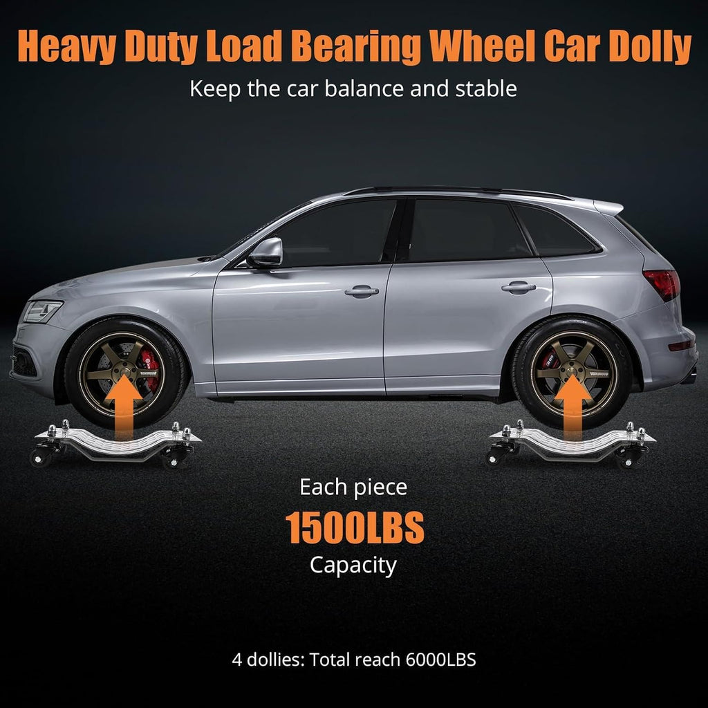 Car Wheel Dolly Set of 4, 6000 lbs Heavy Duty Car Moving Cart with Brakes, Wheel Dolly Car Tire Stake Set for Vehicle, Cars, Trucks, Trailers, SUVs, Motorcycles and Boats