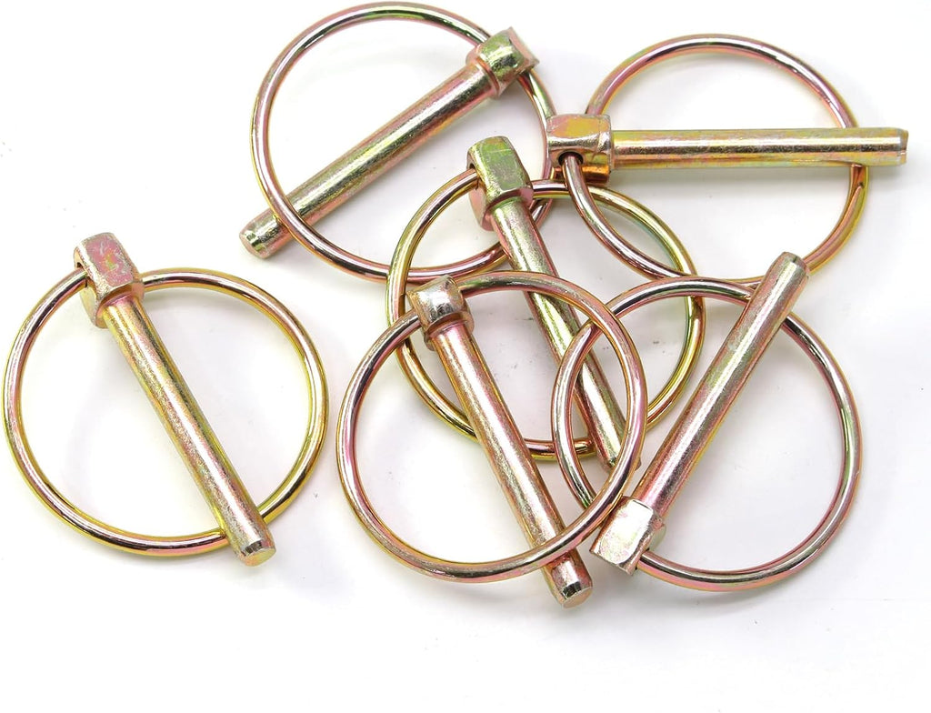Litoexpe 6 Pcs 1/4 Inch Lynch Pin with Ring, Heavy Duty Round Linch Pins Assortment for Farm Tractors, Trucks, Trailers, Mowers (1/4”x1-3/4”)