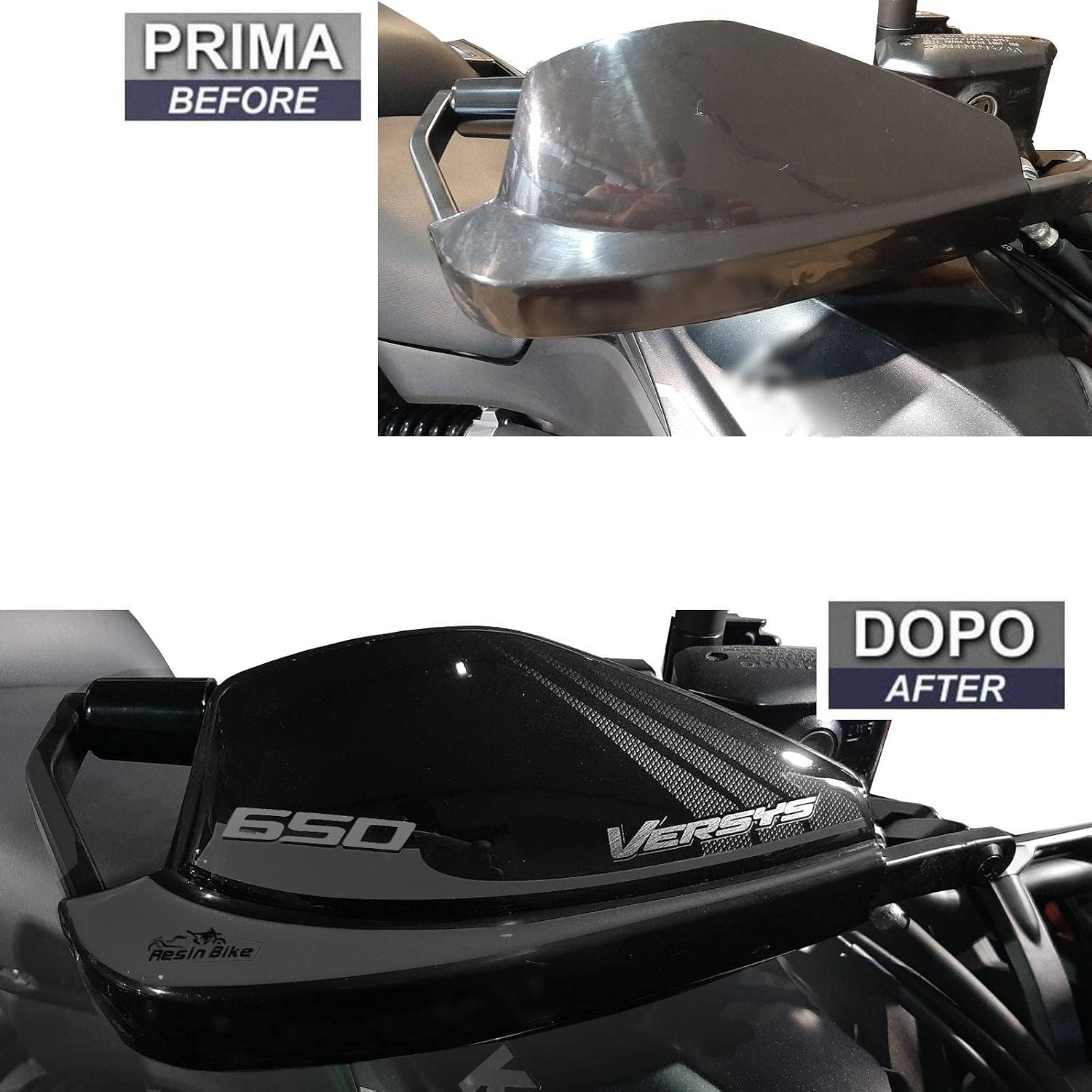 Resin Bike Motorcycle 3D Stickers Compatible with Kawasaki Versys 650 2017-2020. Handguards Protection from Bumps and Scratches. Pair of Resin Stickers - Made in Italy