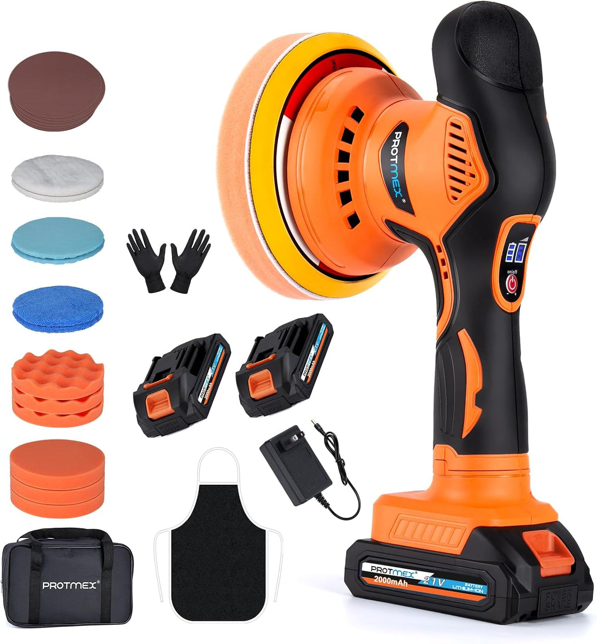 Cordless Car Buffer Polisher w/ 2x2000mAh 21V Batteries, 6 Inch Car buffer