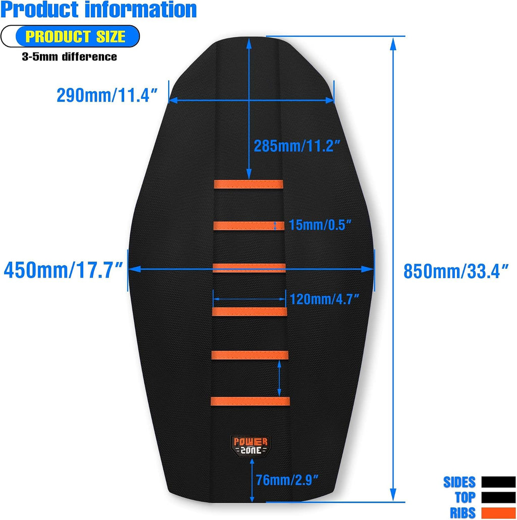 Motorcycle Universal Seat Cover Non-Slip Rubber Striped Gripper Soft Sewing for CRF WR WRF RMZ YZF SXF EXC EXC XC SX CR KLX Dirt Pit Bike Motocross Off Road Motorbike (Orange)