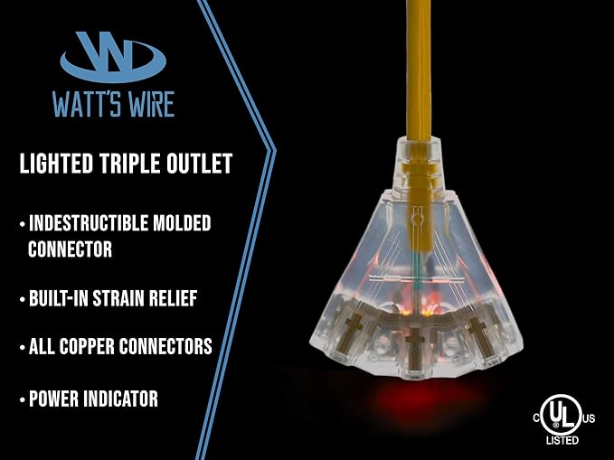 25 ft - 12 Gauge Heavy Duty Extension Cord - 3 Outlet Lighted SJTW - - Image 3