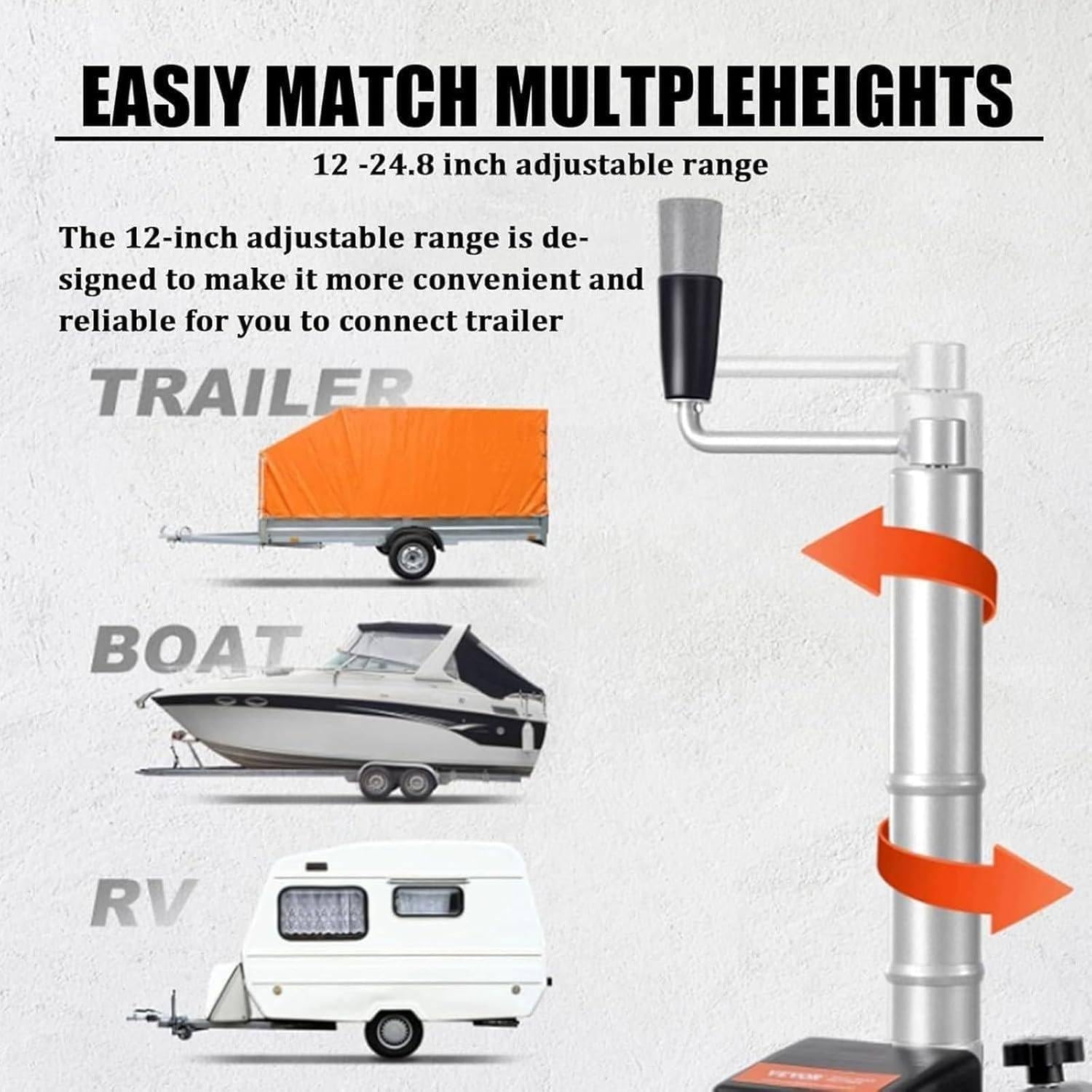 350W 12V Electric Trailer Dolly, Trailer Jockeys Wheel with 23 FT/min Moving Speed, 8" Rubber Tire, 5000lbs Towing Capacity, for Moving Caravan Boat
