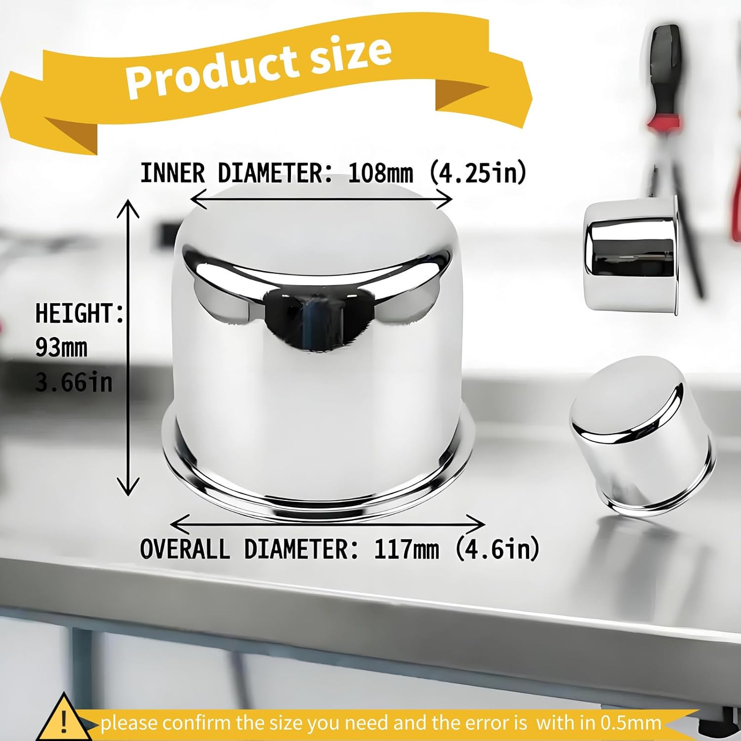 4.25 inch Trailer Center Caps Push Through Wheel Center Caps for Truck Trailer RV Wheels Rims Steel Chrome Hub Covers, 4PCS, Silver
