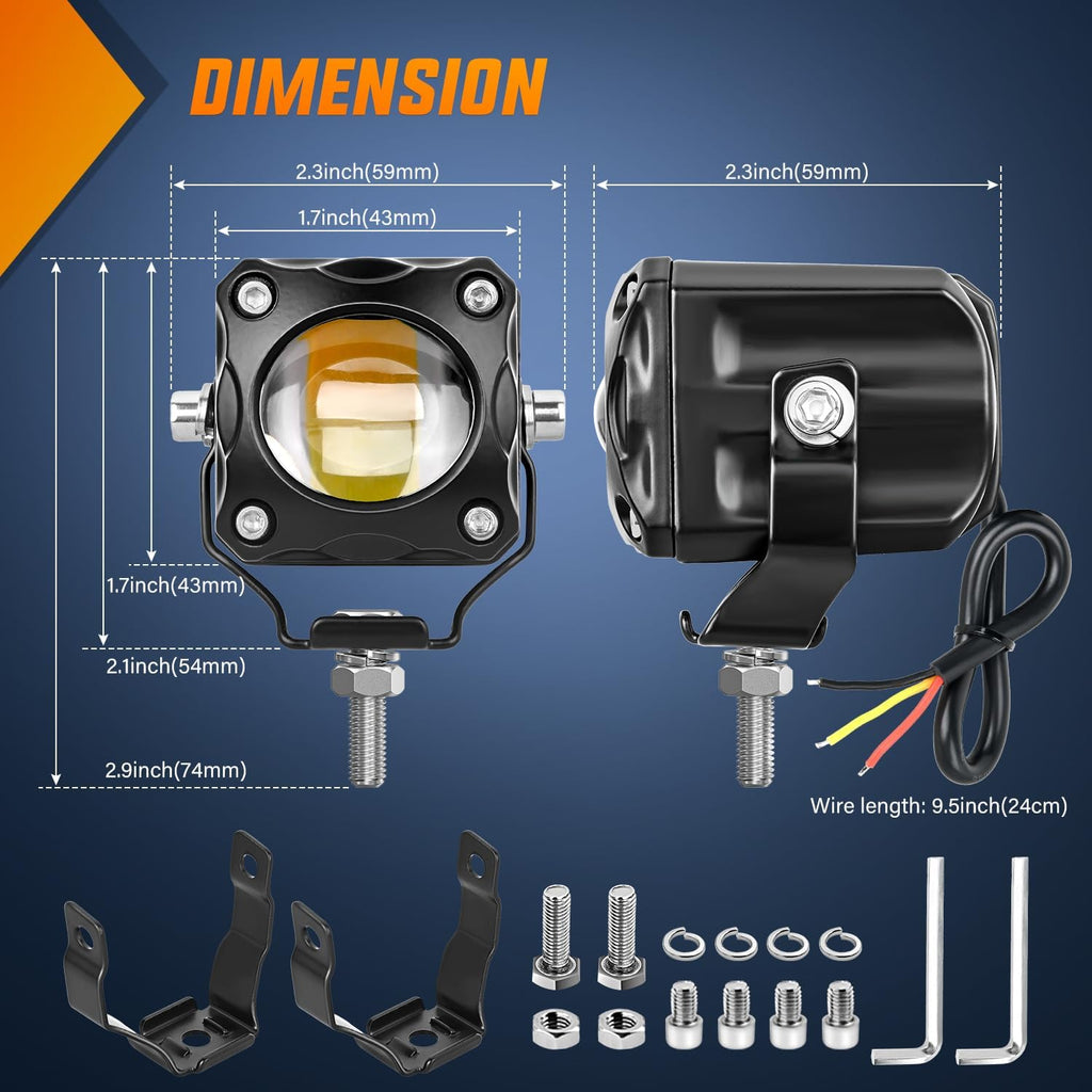 Nilight Motorcycle Driving Lights 1.7 inch White Amber Spot Beam Fog Light LED Pods IP67 Waterproof Auxiliary Offroad Lighting for Motorbike Dirt Bike e-Bike Scooter Snowmobile ATV UTV SUV Truck